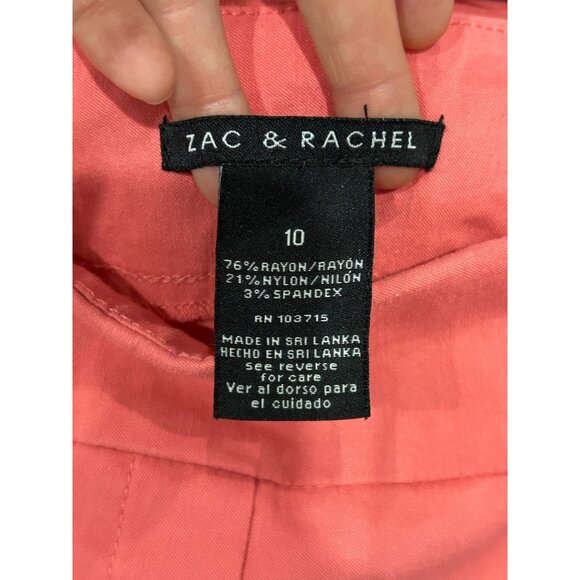 Zac & Rachel Pull On Cropped Capri Pants Coral Sz 10 Flat Front O-Ring Hem - Picture 6 of 10
